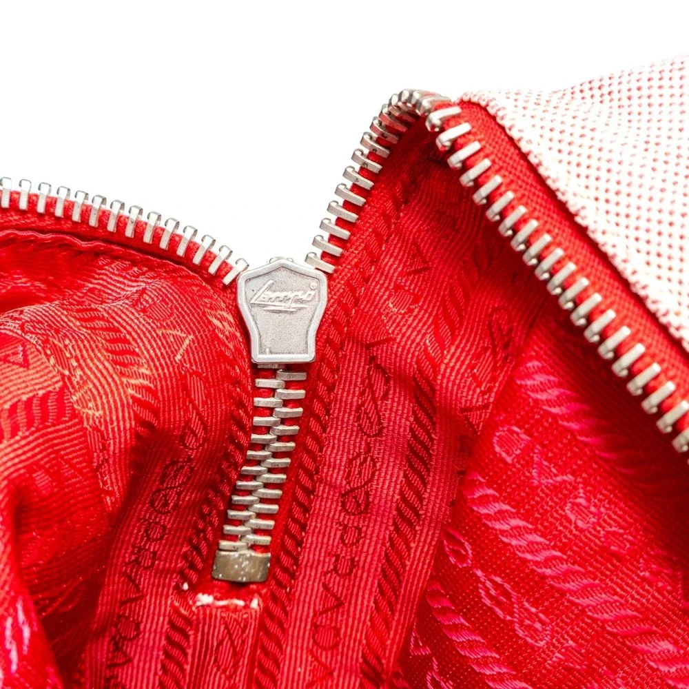 Rare Prada Misto Lino Handle Naturale Canvas Mini Shoulder Bag Red Pink Tote - Picture 16 of 16